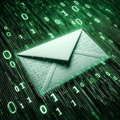 A picture of an envelope with binary numbers in the background.