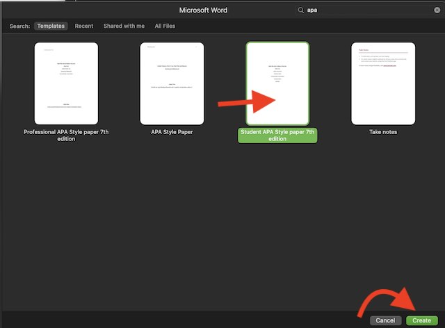 A screenshot indicating which template to use.
